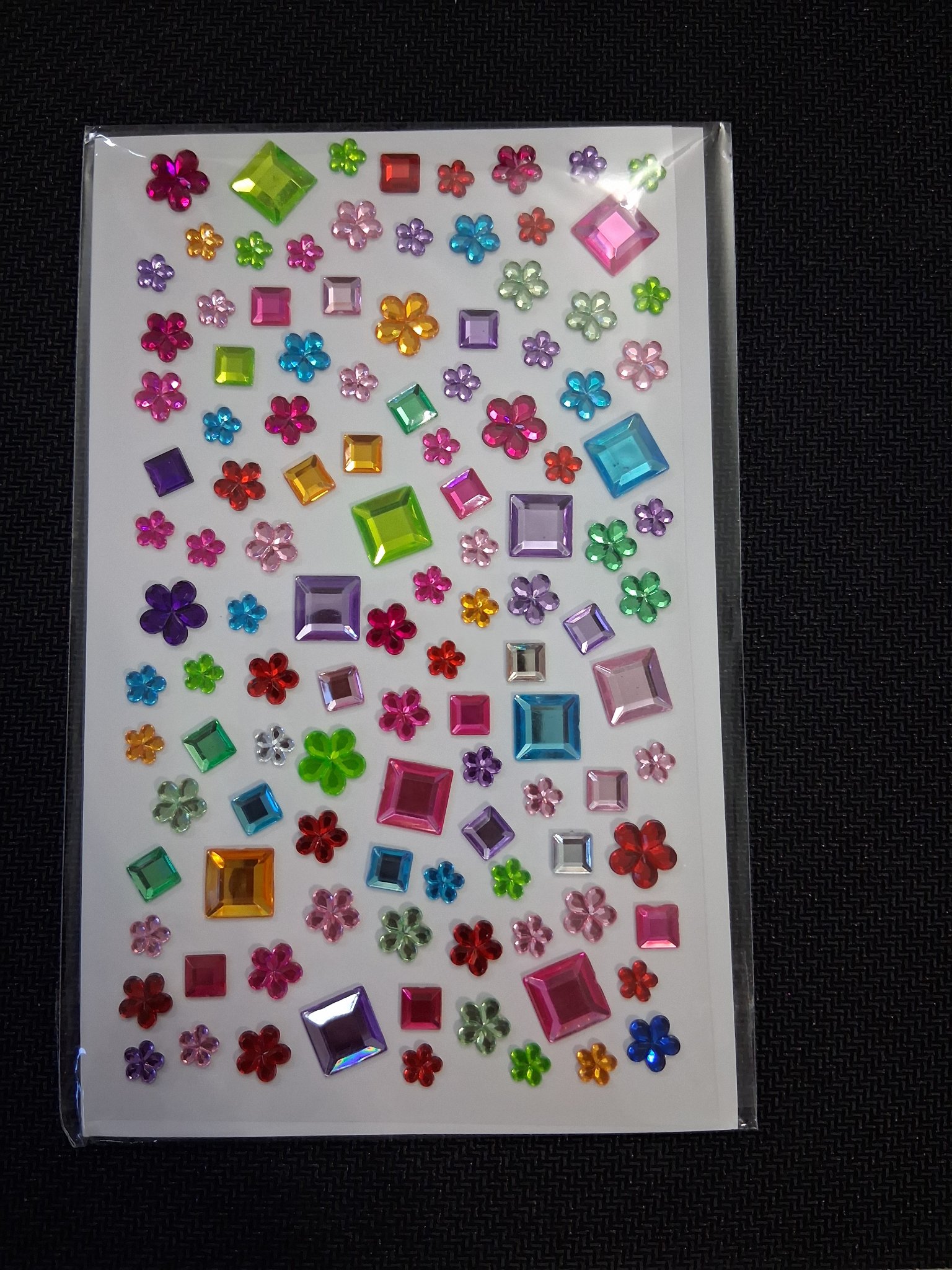 Nail Art & Craft Stickers — 15O Rhinestone Flowers & Square Gems (1 sheet)